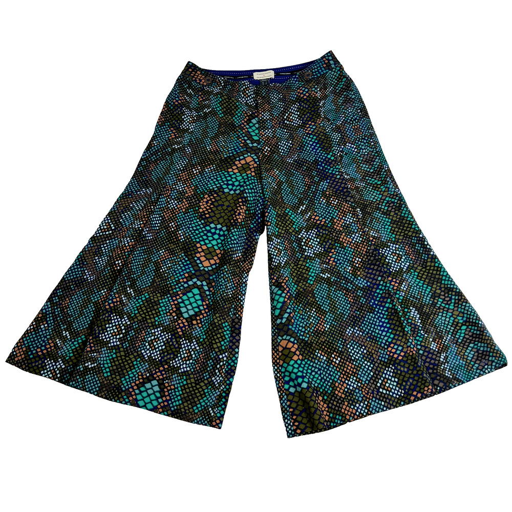 Anthropologie Pants Womens 4 The Essential Culotte Brown Teal Snakeskin Wide Leg